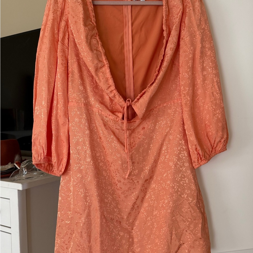 Orange Floral Dress with Puff Sleeves